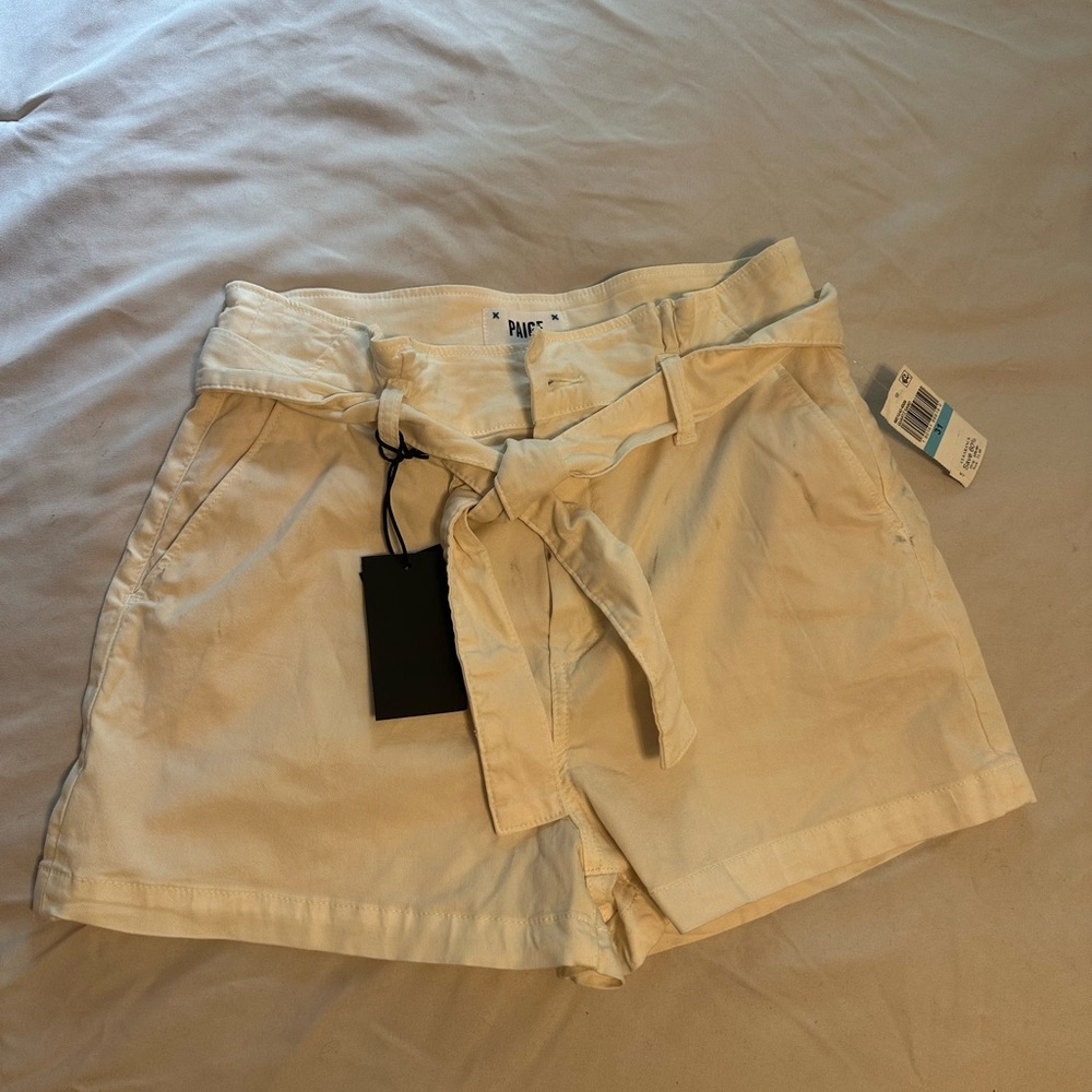 PAIGE Paperbag Waist Shorts Size 31 Quartz Sand Tie Waist NWT Beige Summer - Picture 9 of 16
